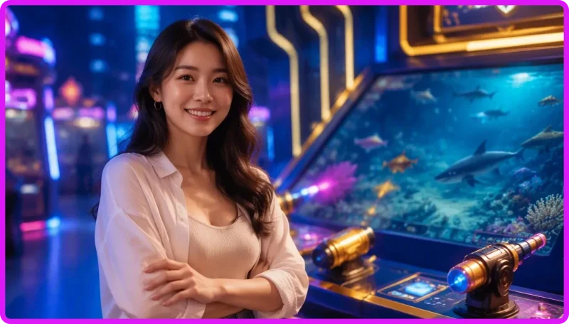 Không gian đại dương 3D với rạn san hô phát sáng neon trong game bắn cá HI88