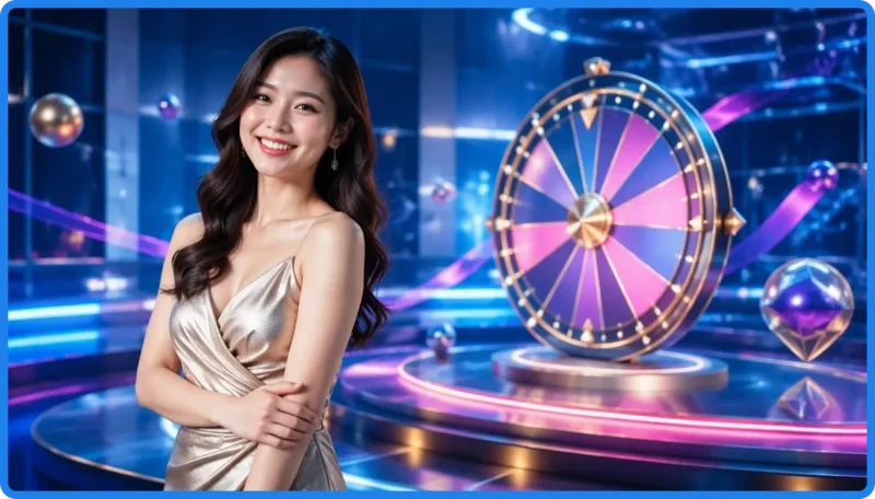 Minh họa cơ chế quay ngẫu nhiên của game nổ hũ với vòng trục phát sáng